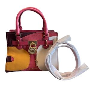 NWT Michael Kors Small Hamilton Colorblock Crossbody Satchel Pink Multi